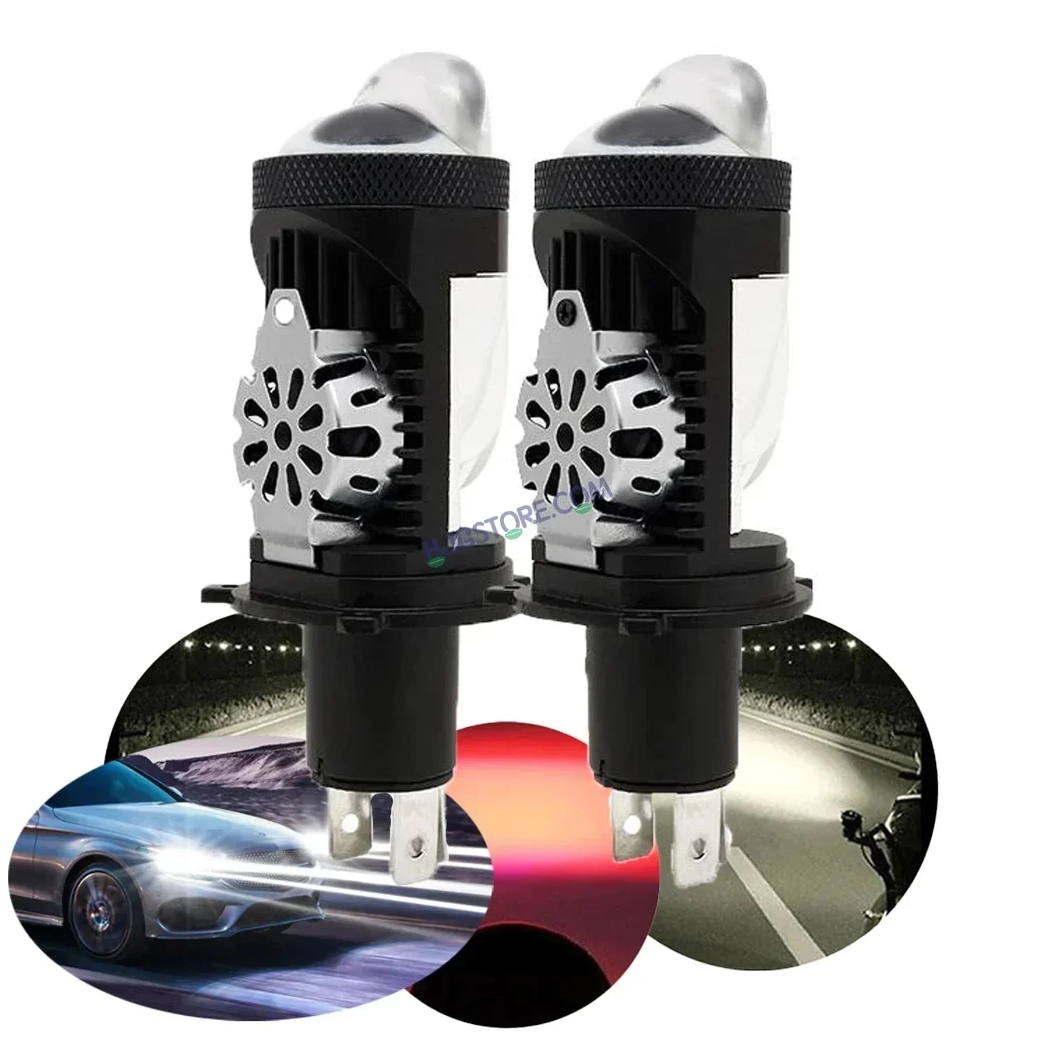 HJG RTD Lens H4 2pc for Car New Model RTD Lens Dual Projector Lens H4 LED Bulb 100W HJG Projector Light H4 LED Mini Projector Lens with Fan Bulb 12000LM Conversion Kit Hi/Lo Beam Headlight 12V/24V for Bike/Car/SUV, Set of 2, Red Devil DRL/White Hi/Lo 2pc - Biker.Store - www.biker.store