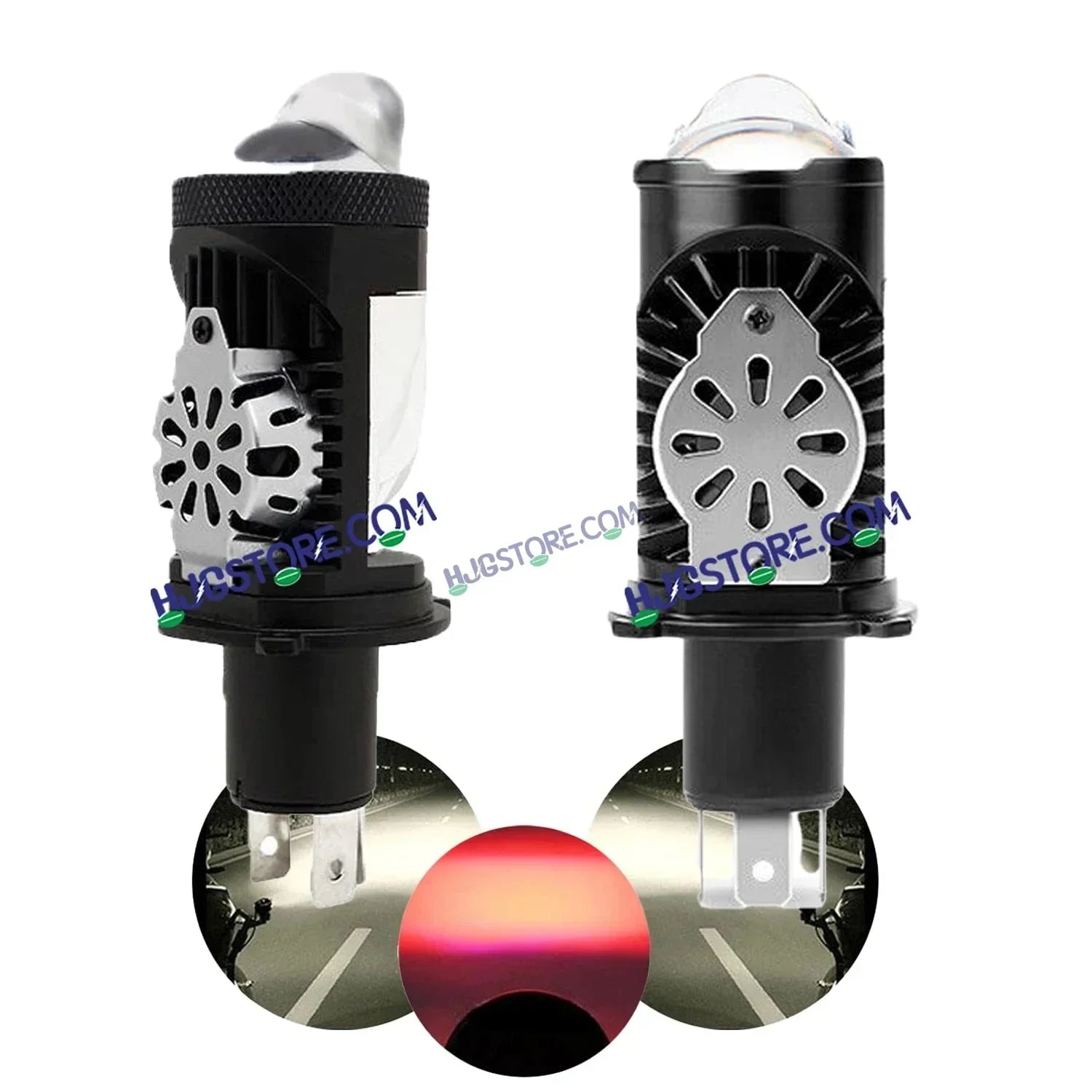 HJG RTD Lens H4 New Model RTD Lens Dual Projector Lens H4 LED Bulb 75W HJG Projector Light H4 LED Mini Projector Lens with Fan Bulb 12000LM Conversion Kit Hi/Lo Beam Headlight 12V/24V for Motorcycle/Car, Set of 1, Red Devil DRL/White Hi/Lo 75W - Biker.Store - www.biker.store