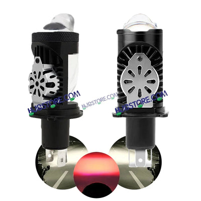 HJG RTD Lens H4 New Model RTD Lens Dual Projector Lens H4 LED Bulb 75W HJG Projector Light H4 LED Mini Projector Lens with Fan Bulb 12000LM Conversion Kit Hi/Lo Beam Headlight 12V/24V for Motorcycle/Car, Set of 1, Red Devil DRL/White Hi/Lo 75W - Biker.Store - www.biker.store