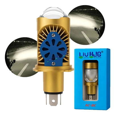 HJG RTD Lens H4 New Model White Low Beam White High Beam RTD Lens Dual Projector Lens H4 LED Bulb 50W HJG Projector Light H4 LED Mini Projector Lens with Fan Bulb 5000LM Conversion Kit Hi/Lo Beam Headlight 12V/24V for Motorcycle/Car, Set of 1, White Hi/Lo - Biker.Store - www.biker.store