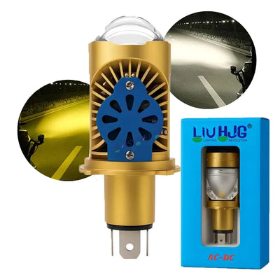 HJG RTD Lens H4 White/Yellow New Model Yellow Low White High RTD Lens Dual Projector Lens H4 LED Bulb 50W HJG Projector Light H4 LED RTD Lens with Fan Bulb 5000LM Dual Beam WY Hi/Lo Beam Headlight 12V/24V for Motorcycle/Car, Set of 1, White/Yellow Hi/Lo - Biker.Store - www.biker.store