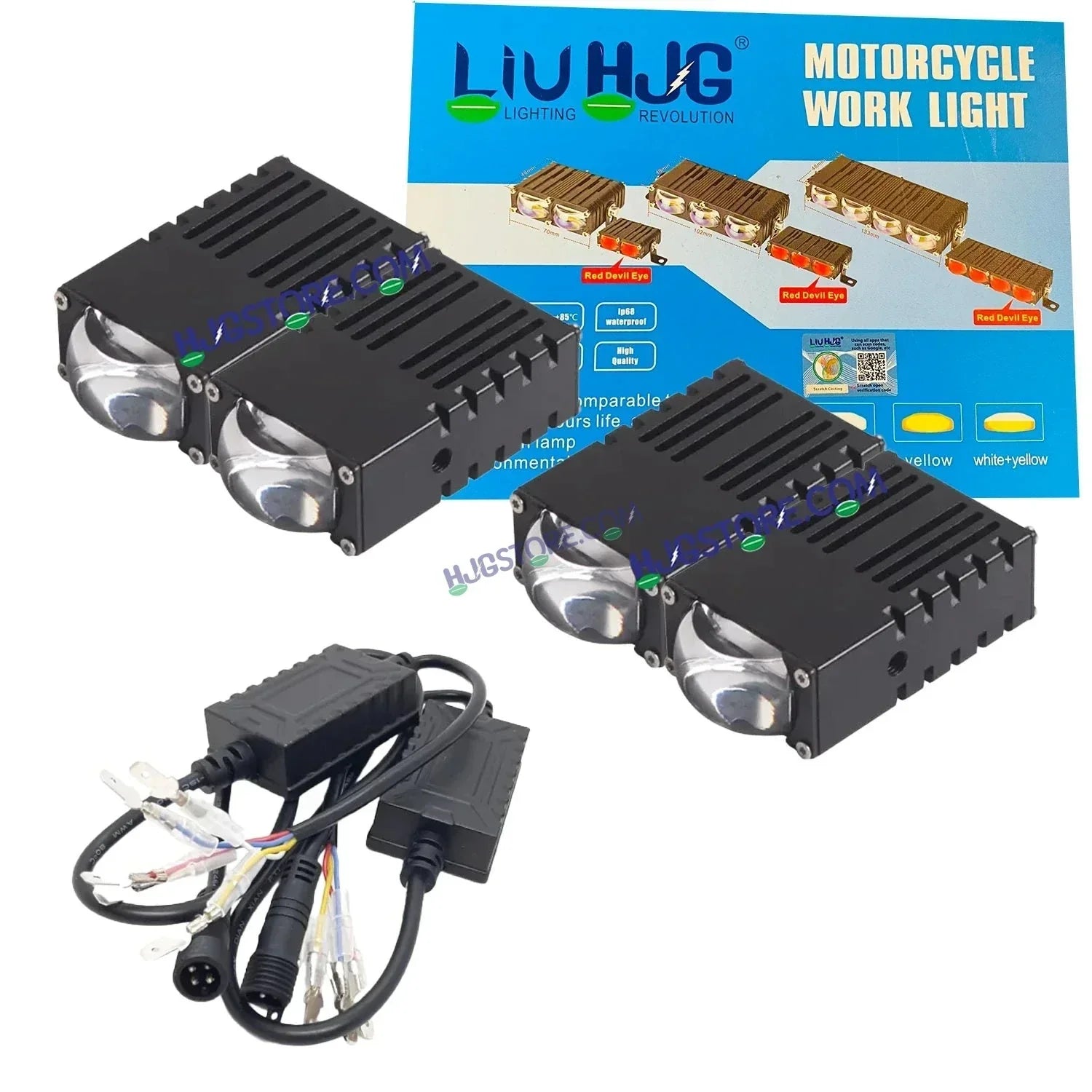 HJG Original Waymaker 2 LED New Model Slim Drive Dual Colour Fog Light Mini Drive Light Version 4 With Red Devil Eye And Wiring With Canbus For All Cars and Motorcycles (2Pcs) HJG Waymaker Foglight HJG New Model 2 LED - Biker.Store - www.biker.store