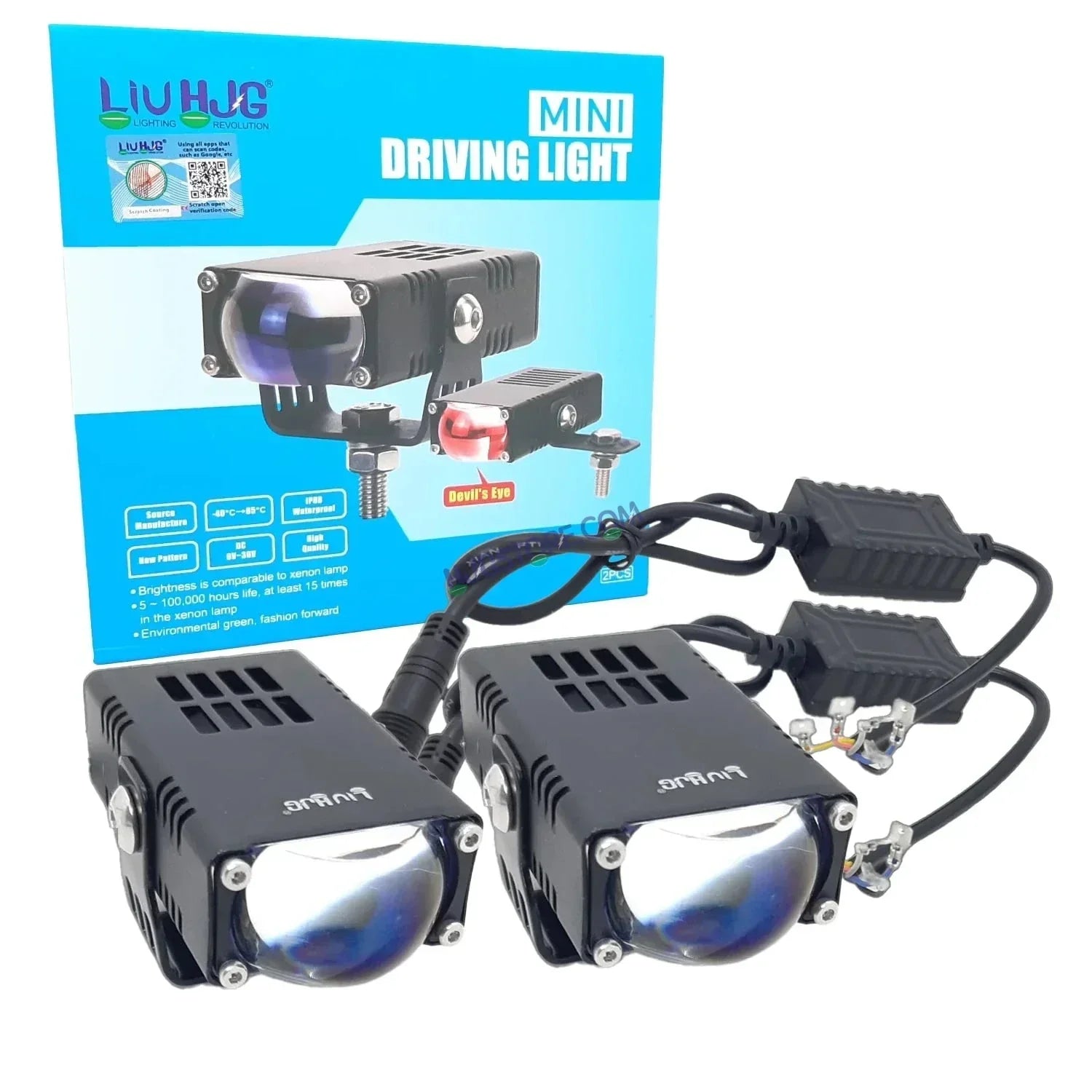 HJG Original Waymaker Dual Colour Fog Light Mini Drive Light Version 4 With Red Devil Eye And Wiring With Canbus For All Cars and Motorcycles (2Pcs) HJG Waymaker Foglight HJG - Biker.Store - www.biker.store