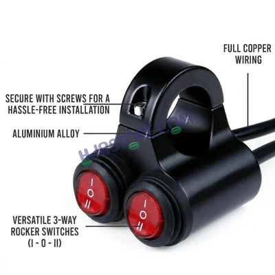 HJG 2 x 3-Way Motorcycle Handlebar Switch 12V CNC Metal Switch - 7/8" 22mm Motorcycle Handlebar Control Cluster for Headlight, Electric Start, Turn Signal & Hazard Light Motorcycle 2 x 3-Way Handlebar Switch For All Motorcycles - Biker.Store - www.biker.store