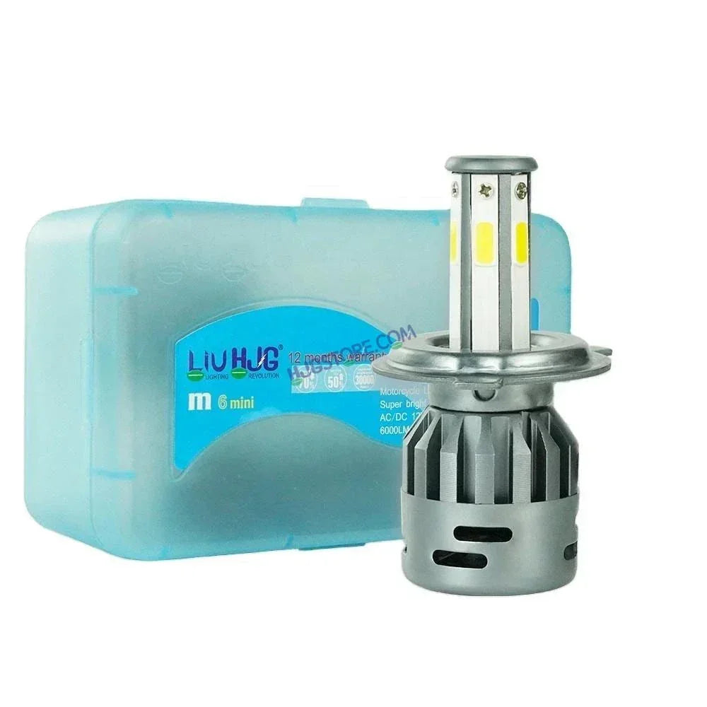 HJG M6 Mini ORIGINAL LED Headlight Bulb H4 80W For All Motorcycles (Low and High Beam Bulbs (White) AC/DC 80Watt 6 Side Chip) - Type H4 Hi/Lo - Biker.Store - www.biker.store