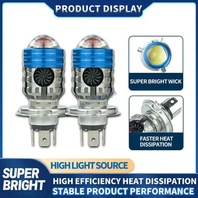 HJG H4 Lens Headlight Bulb with Cooling Fan New Model White Yellow LED Headlight Bulb H4 For All Motorcycles (Low and High Beam Bulbs (White/Yellow) White Yellow 40W Lens) LIU HJG H4 Lens Headlight with Cooling Fan - Type H4 - Biker.Store - www.biker.store