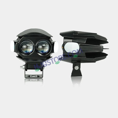 HJG New Alien 2 Lens Projector with Red Devil & Side Blue DRL LED Fog Light Dual Lens Projector Shot Fog Light For Bike/Car/Thar/Jeep - Cool White/Yellow with Red DRL & side Blue DRL, Pack of 1 LIU HJG Alien 2 Lens Projector Fog Light with Red Blue Devil - HJGstore.com