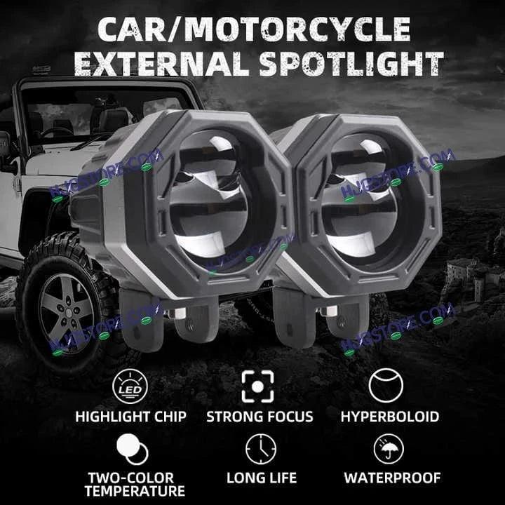 HJG 125 P49 Original Fog Light Hexagon Dual Lens 120W Foglight New Model with Power Adaptor Foglight Ultra Wide Dual Intensity LED Driving Fog Lights White/Yellow (2*60W = 120W Total) Universal For All Cars & Bikes - Biker.Store - www.biker.store