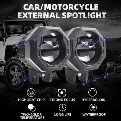 LIUHJG HJG HJG 125 Original Fog Light Hexagon HJG 125 Dual Lens 120W Foglight New Model with Power Adaptor Foglight Ultra Wide Dual Intensity LED Driving Fog Lights White/Yellow (2*60W = 120W Total) Universal For All Cars & Bikes - Biker.Store - www.biker.store