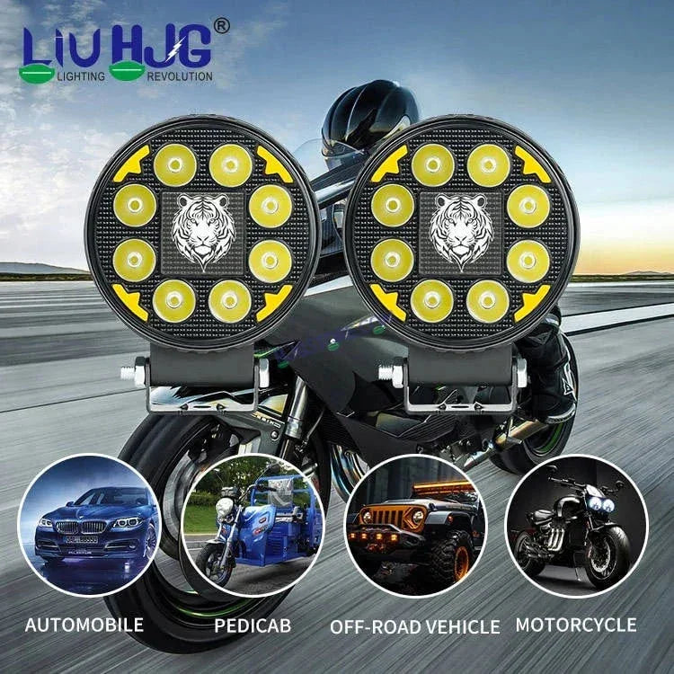 HJG 8 LED Tiger Round New Model Fog Light 60W LIU HJG Round Tiger Fog Light with DRL For Universal For Bike Universal For Car (Set of 2) 60W HJG - Biker.Store - www.biker.store