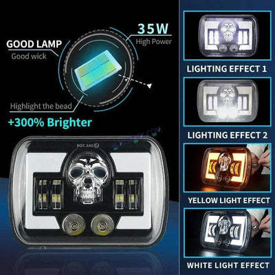 HJG Skull Lens Headlight Assembly Square 12v 45w 4x6" 5x7" Inch Led Headlights For Jeep, Splendor Headlight Assembly HJG 231198 - Biker.Store - www.biker.store