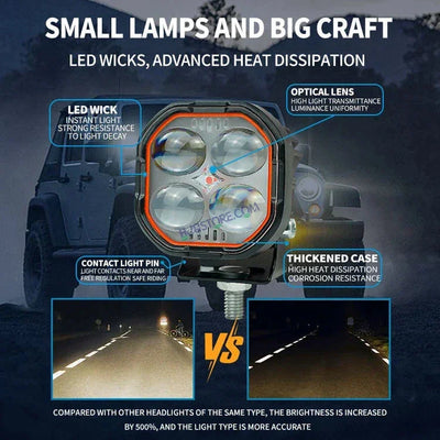 HJG New 4x4 Projector Lens 2pc Foglight 4 LED Projector Fog Quad 4x4 Lens 80W with Red DRL Foglight Ultra Wide Dual Intensity LED Fog Lights White/Yellow/Red DRL Projector (80W) Universal For All Cars & Bikes LIU HJG Projector 4x4 Lens Projector Fog Light - Biker.Store - www.biker.store