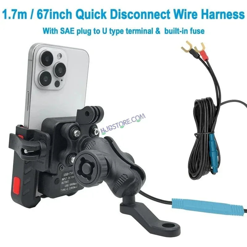 HJG Compact Pro 7579 Type-C Shockproof Mobile Holder with Jaw Grip Damper Anti Vibration with Type-C USB Charger for Bike, Two Wheelers Universal HJG Mobile Holder Pro 7579 Anti-Shake Anti-Theft Zero Vibration Shockproof Mobile Holder with Type-C Charger - Biker.Store - www.biker.store
