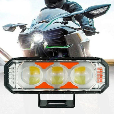 HJG 3 LED Light Bar with Red Blue Flash Strobe Fog Light for Bikes and Cars High Power, Heavy clamp and Strong aluminum. (3 LED Fog Light Bar Single) White/Yellow, Red Blue Strobe Flash, Pack of 1 - Biker.Store - www.biker.store