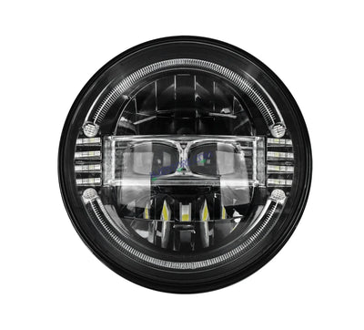 HJG New Harley Minus Projector 7 Inch Headlight Assembly with Animated Blue/White DRL White LED Headlight Minus Crystal Headlight Assembly for Thar Royal Enfield | 75-120W CREE/Osram LED Chip Multi color High/Low Beam, DRL For Royal Enfield, Jeep, Thar - Biker.Store - www.biker.store