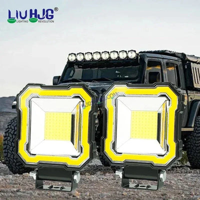 HJG Single LED New Model Square Fog Light 60W LIU HJG Square Fog Light with Red DRL For Universal For Bike Universal For Car (Set of 2) 60W HJG Square Foglight with Red DRL, Flash Mode - Biker.Store - www.biker.store