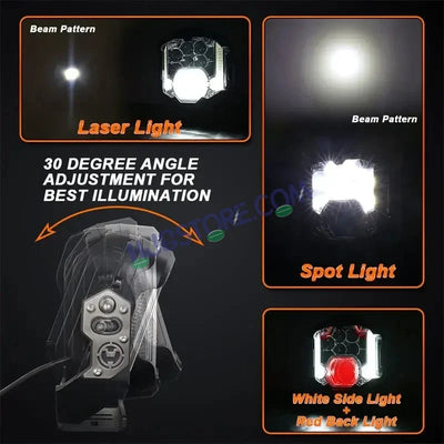 HJG GodsEye Side Shooter 1 LED with 8 CREE LED White/Red Off Road 7 inch 95W LED Headlight Spot Light Fog Light Universal For Bike, Truck, Jeep, Car Bike Led Headlights LED Fog Lights For Motorcycle Car SUV Lights, Pack of 1 LIU HJG GodsEye Side Shooter - Biker.Store - www.biker.store