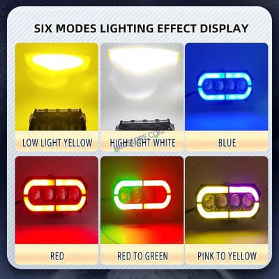 HJG Future 4 Lens with Animated RGB DRL 120W 4 Lens MEGA DRIVE Fog Light For Bike/Car/Thar/Jeep ( Cool White, 60W each * 2 = 120W Total ) - Pack of 2 Future Eyes 4 Lens with RGB Multi DRL - Biker.Store - www.biker.store