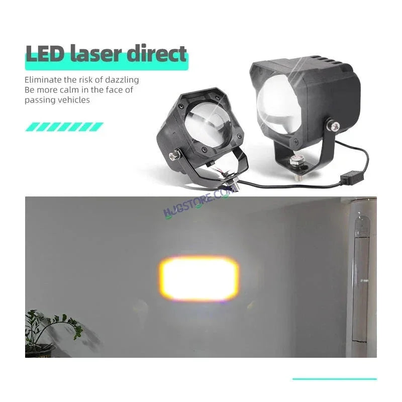 HJG Laser Cannon Foglight 500 Meters Laser Focus Projector Fog Projector Lens with 300 Meters Low Beam 500 Meters High Beam 80W Foglight Ultra Wide Dual Intensity LED Fog Lights White/Yellow Universal For All Cars & Bikes LIU HJG Laser Cannon Foglight 2pc - Biker.Store - www.biker.store