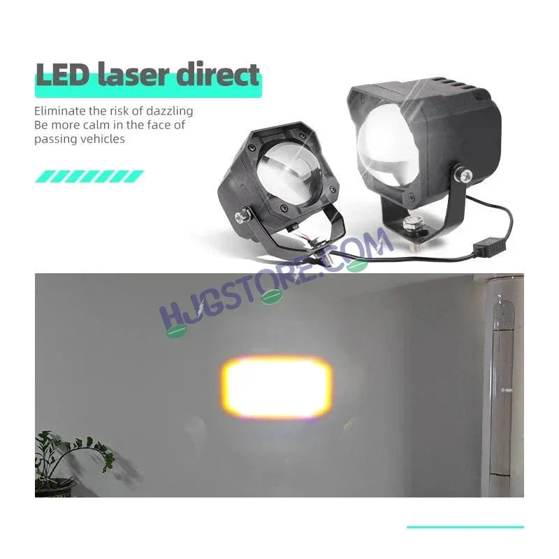 HJG Mini Laser Cannon Foglight 300 Meters Laser Focus Projector Fog Projector Lens with 300 Meters Projection Distance 80W Foglight Ultra Wide Dual Intensity LED Fog Lights White/Yellow Universal For All Cars & Bikes LIU HJG Mini Laser Cannon Foglight 2pc - Biker.Store - www.biker.store