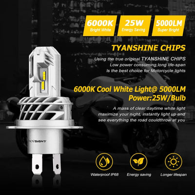 NightEye Novsight High/Low Beam 40W LED 10000 Lumens Super Bright White Headlight H4 motorcycle universal led headlight - Biker.Store - www.biker.store