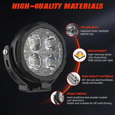 HJG 4 LED 80W Round CREE Foglight Foglamp with Yellow Cover 80W 4 LED HJG 80W 4 LED Car Accessories Led Headlights Lights Led Fog Lights For Motorcycle Car SUV Lights, Set of 2 with Wiring Harness Kit HJG 4 LED Round 80W - Biker.Store - www.biker.store