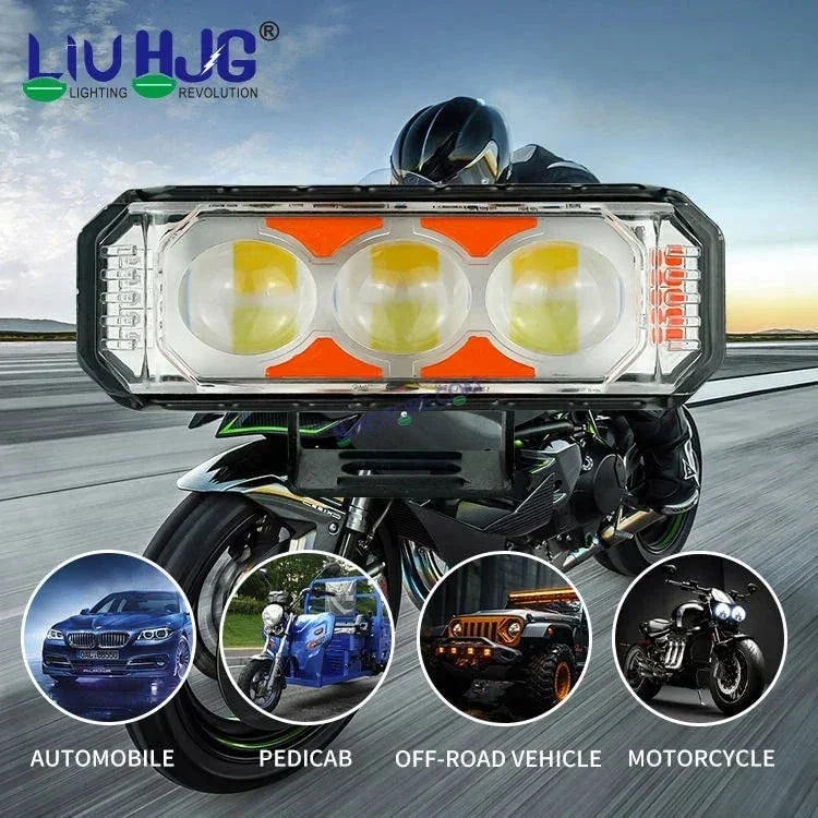 HJG 3 LED Light Bar with Red Blue Flash Strobe Fog Light for Bikes and Cars High Power, Heavy clamp and Strong aluminum. (3 LED Fog Light Bar Single) White/Yellow, Red Blue Strobe Flash, Pack of 1 - Biker.Store - www.biker.store