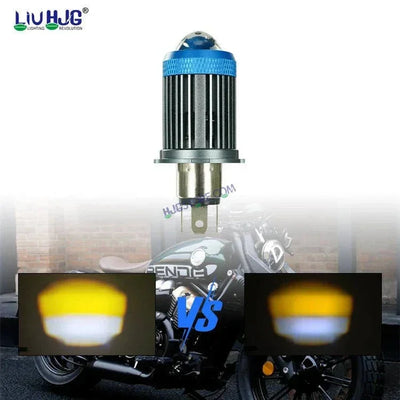 HJG H4 Lens Headlight Bulb with Cooling Fan New Model White Yellow LED Headlight Bulb H4 For All Motorcycles (Low and High Beam Bulbs (White/Yellow) White Yellow 40W Lens) LIU HJG H4 Lens Headlight with Cooling Fan - Type H4 - Biker.Store - www.biker.store