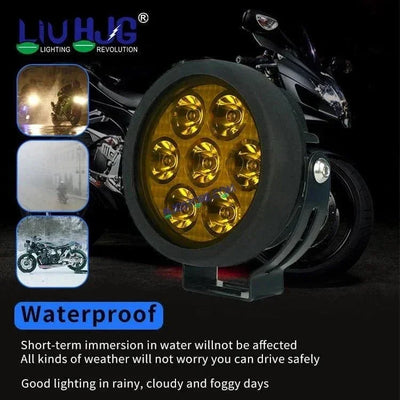 HJG New 7 LED 140W Projector CREE Combo Round Foglight with Yellow Cover 140W 7 LED HJG 140W 5 LED CREE 2 LED Projector 7 LED Foglight Car Accessories Led Headlights Lights Led Fog Lights For Motorcycle Car SUV Lights, Set of 2 with Wiring Harness Kit - Biker.Store - www.biker.store