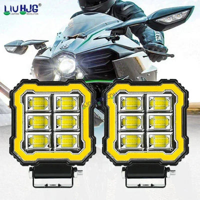 HJG 6 LED New Model Square Fog Light 60W LIU HJG Square Fog Light with Red DRL For Universal For Bike Universal For Car (Set of 2) 60W HJG Square Foglight with Red DRL, Flash Mode - Biker.Store - www.biker.store
