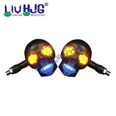 HJG Skull Indicator Skull Shape Turn Signal Lights Indicator Universal for All Bikes Models Turn Signal Lights Motorcycle Set of 2 LIU HJG Skull Indicator - Biker.Store - www.biker.store