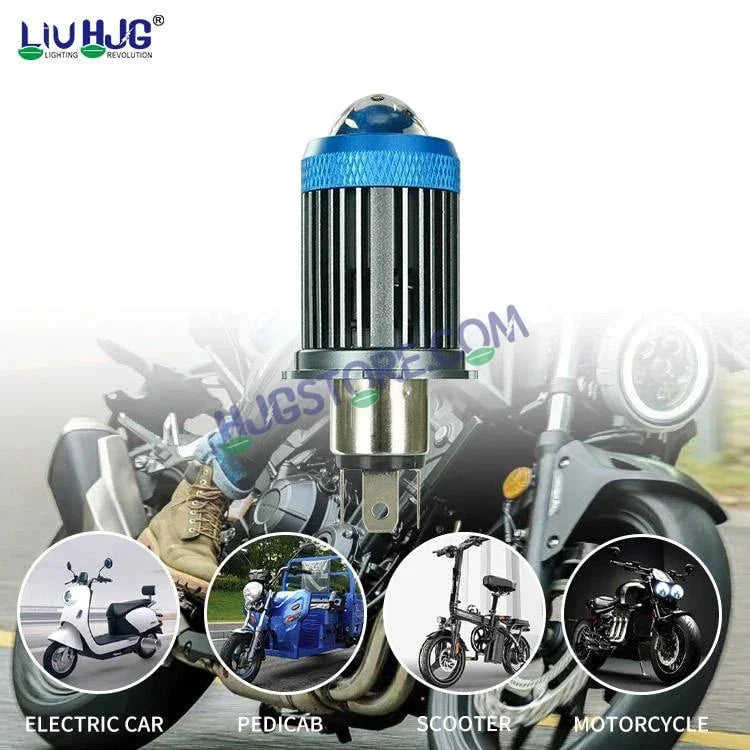 HJG H4 Lens LED Ice Blue Devil Lens New Model Ice Blue White Yellow LED Headlight Bulb H4 For All Motorcycles (Low and High Beam Bulbs (White/Yellow/Ice Blue) Ice Blue DRL White Yellow 50W Lens) - 12V DC Hi/Lo Type H4 - Biker.Store - www.biker.store