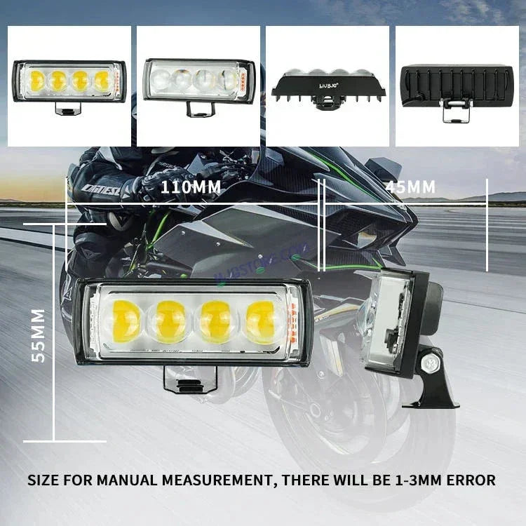 HJG 4 LED Light Bar with Red Blue Flash Strobe Fog Light for Bikes and Cars High Power, Heavy clamp and Strong aluminum. (4 LED Fog Light Bar Single) White/Yellow, Red Blue Strobe Flash, Pack of 1 - Biker.Store - www.biker.store