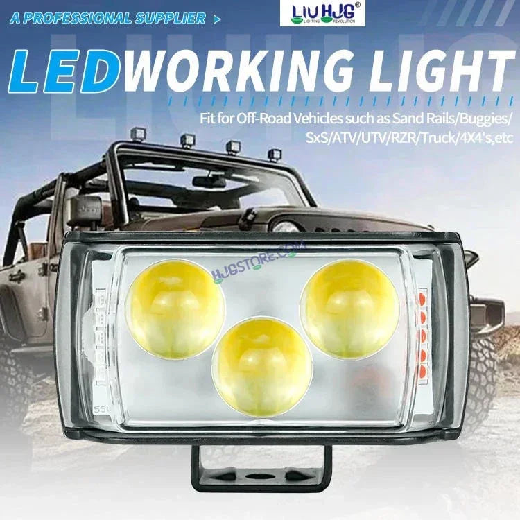 HJG 3 LED Projector Light Bar Fog Light 2pc with Triangular Lens Design 2pc with Red Blue Flash Strobe Fog Light for Bikes and Cars High Power, Heavy clamp and Strong aluminum.(3 LED Fog Light Bar Double) White/Yellow, Red Blue Strobe Flash, Pack of 2 - Biker.Store - www.biker.store