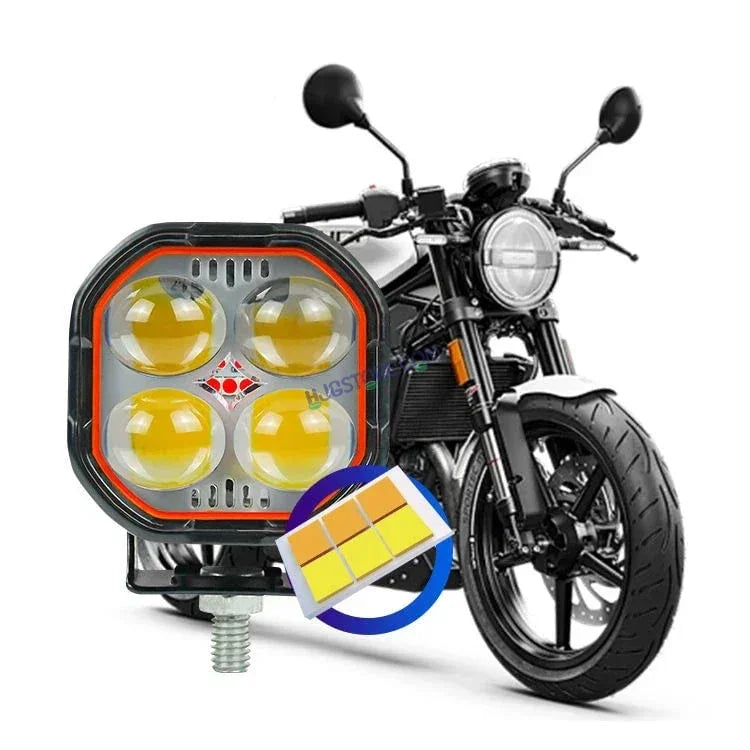 HJG New 4x4 Projector Lens 2pc Foglight 4 LED Projector Fog Quad 4x4 Lens 80W with Red DRL Foglight Ultra Wide Dual Intensity LED Fog Lights White/Yellow/Red DRL Projector (80W) Universal For All Cars & Bikes LIU HJG Projector 4x4 Lens Projector Fog Light - Biker.Store - www.biker.store