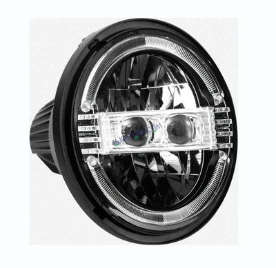 HJG New Harley Minus Projector 7 Inch Headlight Assembly with Animated Blue/White DRL White LED Headlight Minus Crystal Headlight Assembly for Thar Royal Enfield | 75-120W CREE/Osram LED Chip Multi color High/Low Beam, DRL For Royal Enfield, Jeep, Thar - Biker.Store - www.biker.store