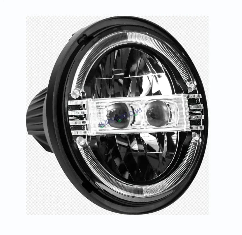 HJG New Harley Minus Projector 7 Inch Headlight Assembly with Animated Blue/White DRL White LED Headlight Minus Crystal Headlight Assembly for Thar Royal Enfield | 75-120W CREE/Osram LED Chip Multi color High/Low Beam, DRL For Royal Enfield, Jeep, Thar - Biker.Store - www.biker.store