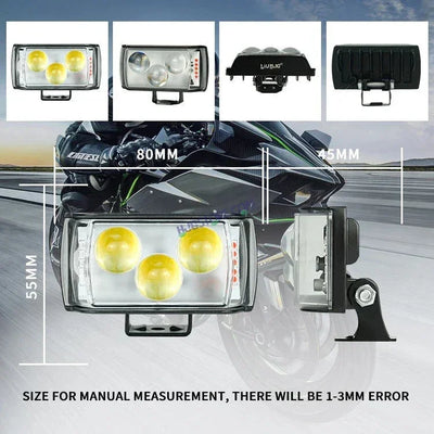 HJG 3 LED Projector Light Bar Fog Light with Triangular Lens Design 1pc with Red Blue Flash Strobe Fog Light for Bikes and Cars High Power, Heavy clamp and Strong aluminum.(3 LED Fog Light Bar Single) White/Yellow, Red Blue Strobe Flash, Pack of 1 - Biker.Store - www.biker.store