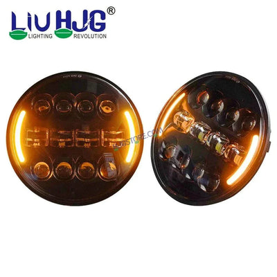 HJG 7 Inch Led Headlight Assembly Halo Lights Dual Color Yellow White 7 Inch Round Motorcycle Lights For Jeeps Universal Car Compatible with Royal Enfield, Jeep & Harley Davidson Tuff Plus New 231046 - Biker.Store - www.biker.store