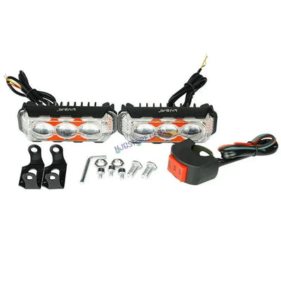 HJG 3 LED Light Bar Projector Foglight 2pc with Red Blue Flash Strobe Fog Light for Bikes and Cars High Power, Heavy clamp and Strong aluminum. (3 LED Fog Light Bar Single) White/Yellow, Red Blue Strobe Flash, Pack of 2 - Biker.Store - www.biker.store