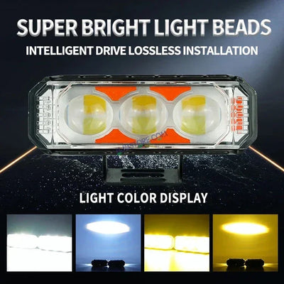 HJG 3 LED Light Bar with Red Blue Flash Strobe Fog Light for Bikes and Cars High Power, Heavy clamp and Strong aluminum. (3 LED Fog Light Bar Single) White/Yellow, Red Blue Strobe Flash, Pack of 1 - Biker.Store - www.biker.store