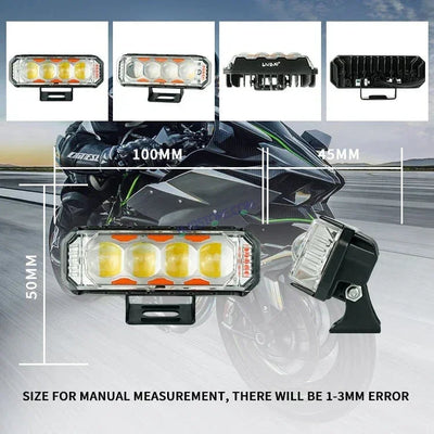 HJG 4 LED Light Bar with Red Blue Flash Strobe Fog Light for Bikes and Cars High Power, Heavy clamp and Strong aluminum. (4 LED Fog Light Bar Single) White/Yellow, Red Blue Strobe Flash, Pack of 1 - Biker.Store - www.biker.store