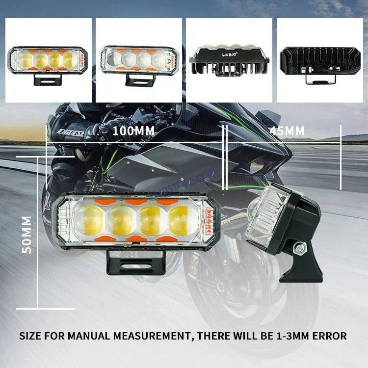 HJG 4 LED Light Bar with Red Blue Flash Strobe Fog Light for Bikes and Cars High Power, Heavy clamp and Strong aluminum. (4 LED Fog Light Bar Single) White/Yellow, Red Blue Strobe Flash, Pack of 1 - Biker.Store - www.biker.store