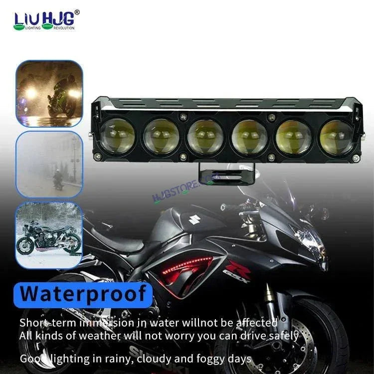 HJG Future Eyes 6 Lens 100W Without Fan 6 Lens NEW MEGA DRIVE Fog Light For Bike/Car/Thar/Jeep ( Cool White, 50W each * 2 = 100W Total ) - Pack of 2 Future Eyes 6 Lens with Red DRL HJG 6 Lens Cooling Fin Red/White/Yellow/Warm White/Flash Foglight - Biker.Store - www.biker.store