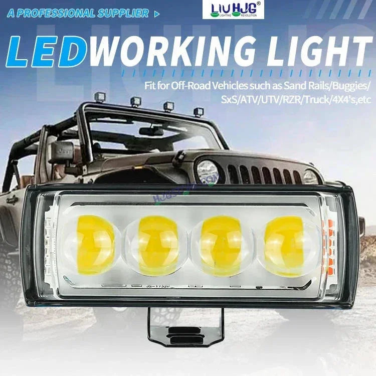 HJG 4 LED Light Bar with Red Blue Flash Strobe Fog Light for Bikes and Cars High Power, Heavy clamp and Strong aluminum. (4 LED Fog Light Bar Single) White/Yellow, Red Blue Strobe Flash, Pack of 1 - Biker.Store - www.biker.store
