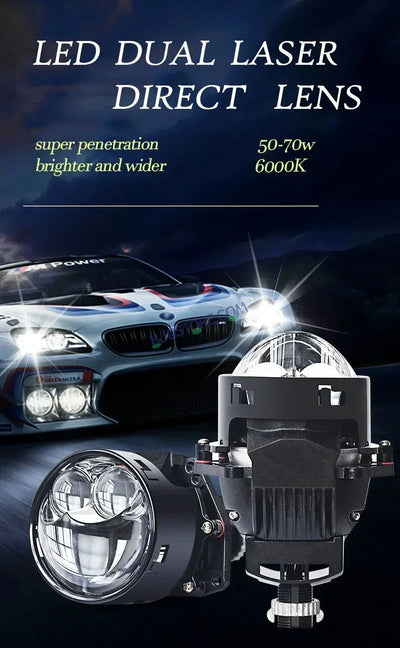 HJG 3 Inch Bi LED Car Projector 140W H8/H9/H11/H16 Foglight with Laser Spot and Wide Spread Red DRL/White/Yellow/Warm White Light 140W Foglight Ultra Wide Dual Intensity LED Driving Fog Lights 3000K/4300K/6500K Universal For All Cars & Bikes H8/H9/H11/H16 - Biker.Store - www.biker.store