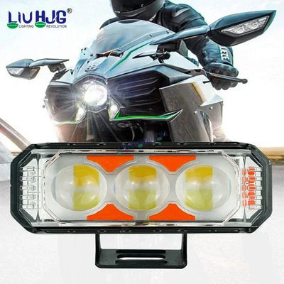 HJG 3 LED Light Bar Projector Foglight 2pc with Red Blue Flash Strobe Fog Light for Bikes and Cars High Power, Heavy clamp and Strong aluminum. (3 LED Fog Light Bar Single) White/Yellow, Red Blue Strobe Flash, Pack of 2 - Biker.Store - www.biker.store