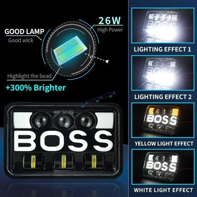 HJG Boss Headlight Assembly Square 12v 45w 4x6" 5x7" Inch Led Headlights For Jeep, Splendor 231224 - Biker.Store - www.biker.store
