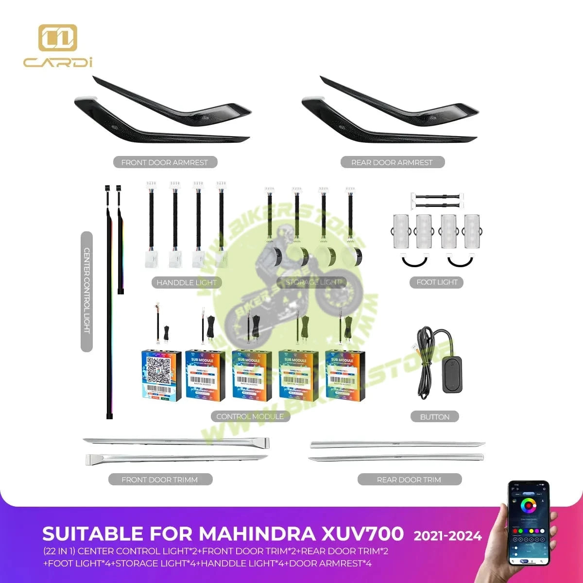 Cardi Ambient Smart LED Specific fit Kit for Mahindra XUV700 with App Control - Biker.Store - www.biker.store