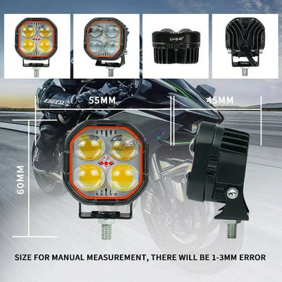 HJG New 4x4 Projector Lens Foglight 4 LED Projector Fog Quad 4x4 Lens 40W with Red DRL Foglight Ultra Wide Dual Intensity LED Fog Lights White/Yellow/Red DRL Projector (40W) Universal For All Cars & Bikes LIU HJG Projector 4x4 Lens Projector Fog Light - Biker.Store - www.biker.store
